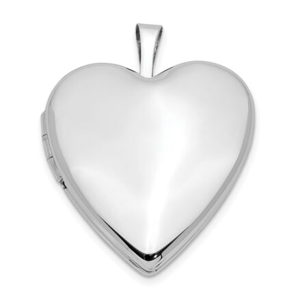 14K White Gold Polished Plain 20mm Heart Locket