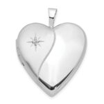 14K White Gold Polished and Satin Diamond Star 20mm Heart Locket