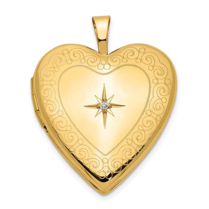 14K Diamond Star with Side Swirl Edge 20mm Heart Locket