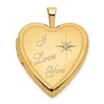 14K Satin Diamond Star I LOVE YOU Script 20mm Heart Locket