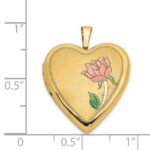 14K Pink and Green Enamel Rose 20mm Heart Locket - Image 5