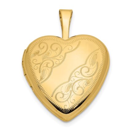 14k Leaf and Scroll 16mm Heart Locket