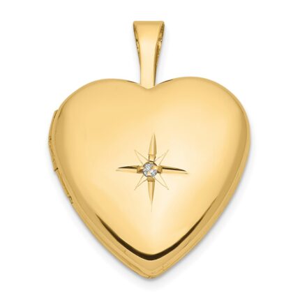 14k Polished .01 carat Diamond Star 16mm Heart Locket