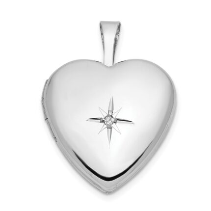 14k White Gold .01 carat Diamond Star 16mm Heart Locket