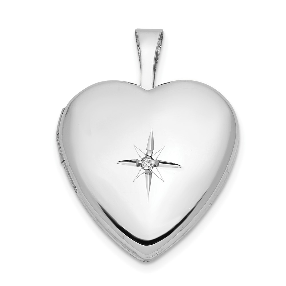 XL793.jpg 14k White Gold .01 carat Diamond Star 16mm Heart Locket - Image 1