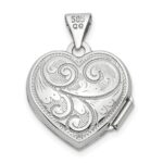 14k White Gold Reversible Swirl Design 15mm Heart Locket - Image 4