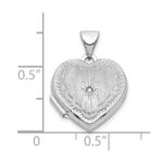 14k White Gold Brushed Diamond Star 15mm Heart Locket - Image 3