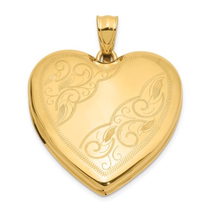 14K Polished Fancy Scrolled Design 24mm Heart Locket