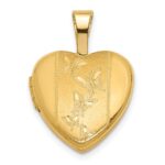 14K Polished and Satin Butterflies 12mm Heart Locket