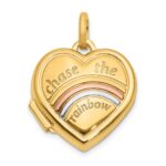 14K with Rose and White Rhodium CHASE THE RAINBOW 15mm Heart Locket
