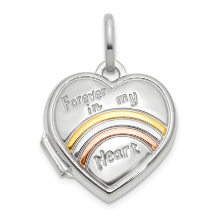 14K White Gold with Rose and Yellow Plating FOREVER IN MY HEART 15mm Heart Locket