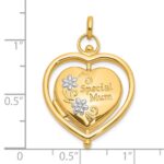 14K and White Rhodium Floral SPECIAL MUM and Tree in Spinning Frame Reversible 15mm Heart Locket - Image 6