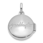 14K White Gold Polished Floral Reverses to GRANDDAUGHTER 16mm Round Locket - Image 2