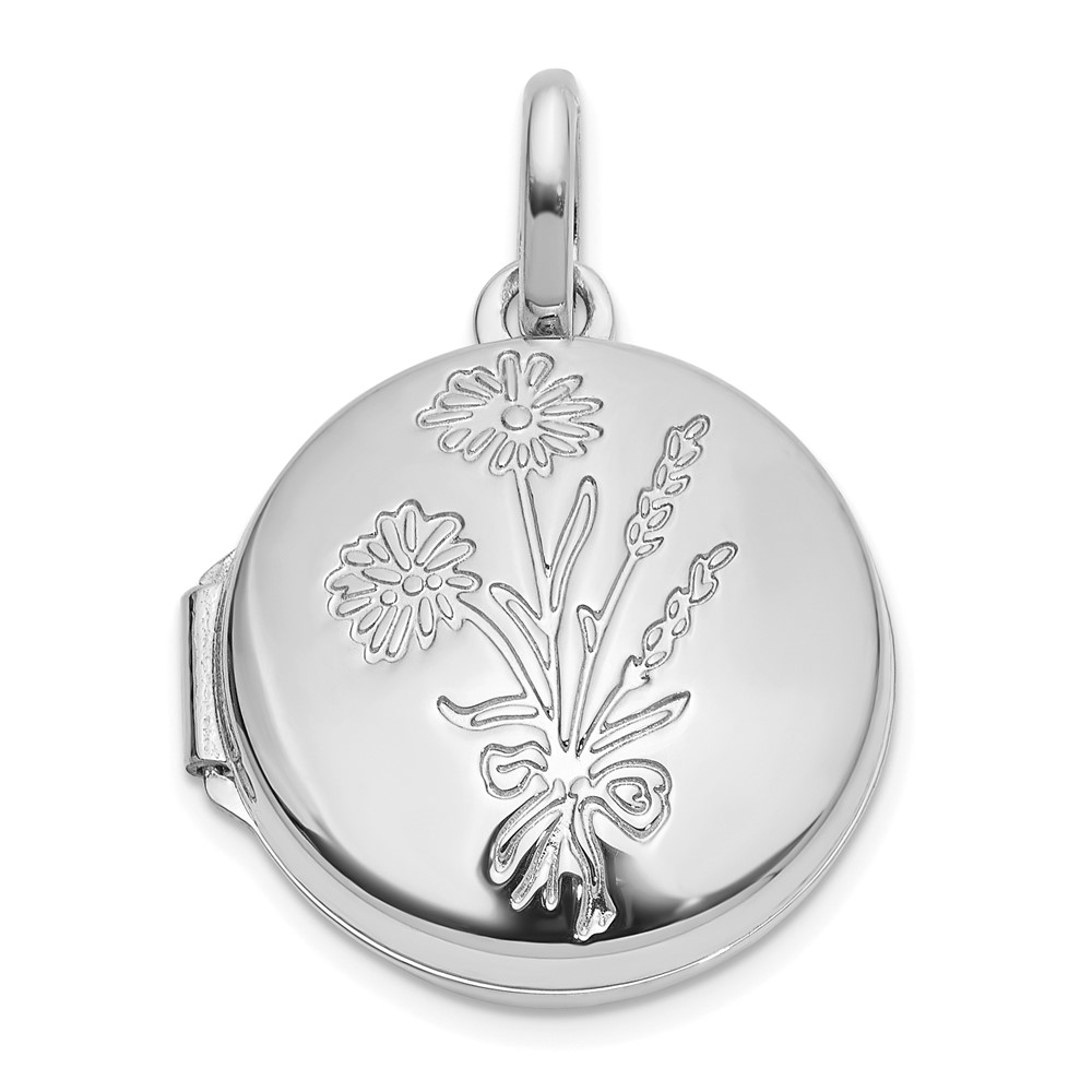 XL866W.jpg 14K White Gold Polished Floral Reverses to GRANDDAUGHTER 16mm Round Locket - Image 1