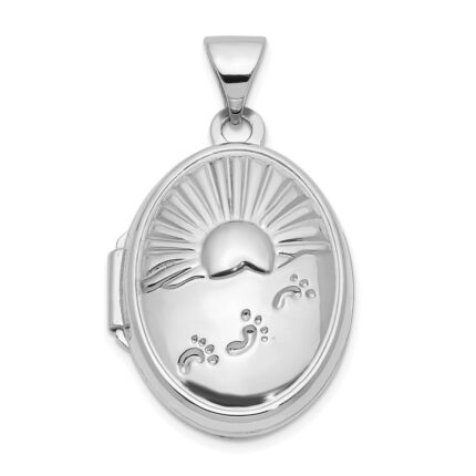 14k White Gold Footprints Reversible 19x15mm Oval Locket