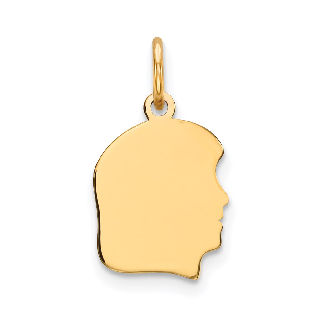XM105-4.jpg 14k Plain Small .027 Gauge Facing Right Engravable Girl Head Charm - Image 1