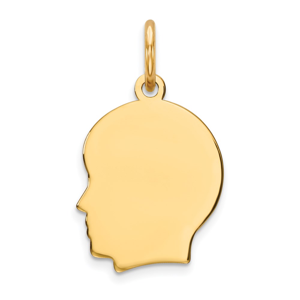 XM106.jpg 14k Plain Small .013 Gauge Facing Left Engravable Boy Head Charm - Image 1