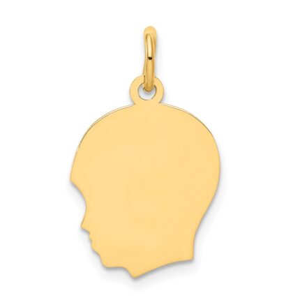14k Plain Medium .035 Gauge Facing Left Engravable Boy Head Charm