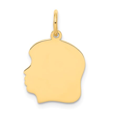 14k Plain Medium .011 Gauge Facing Left Engravable Girl Head Charm
