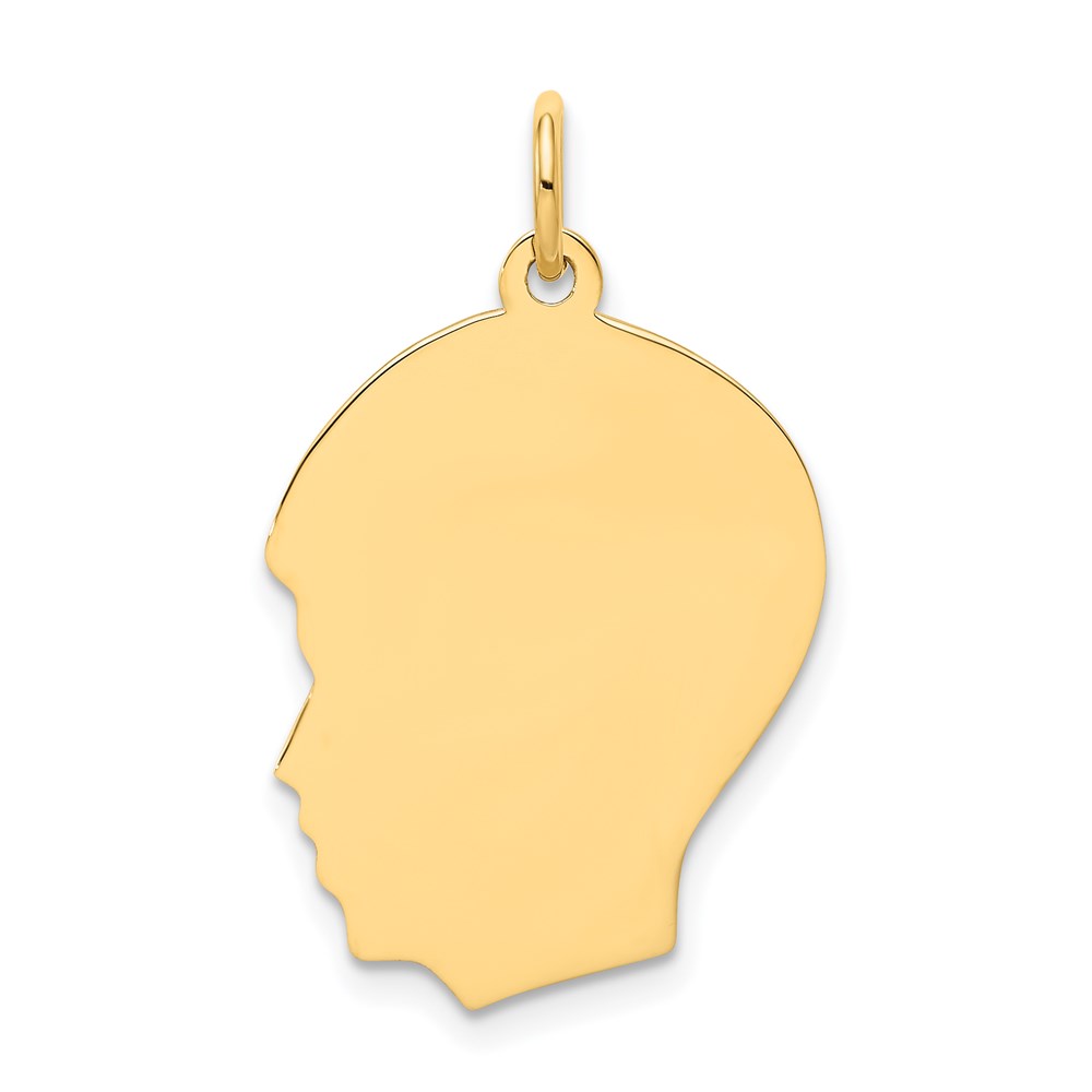 XM114-4.jpg 14k Plain Medium .035 Gauge Facing Left Engravable Boy Head Charm - Image 1