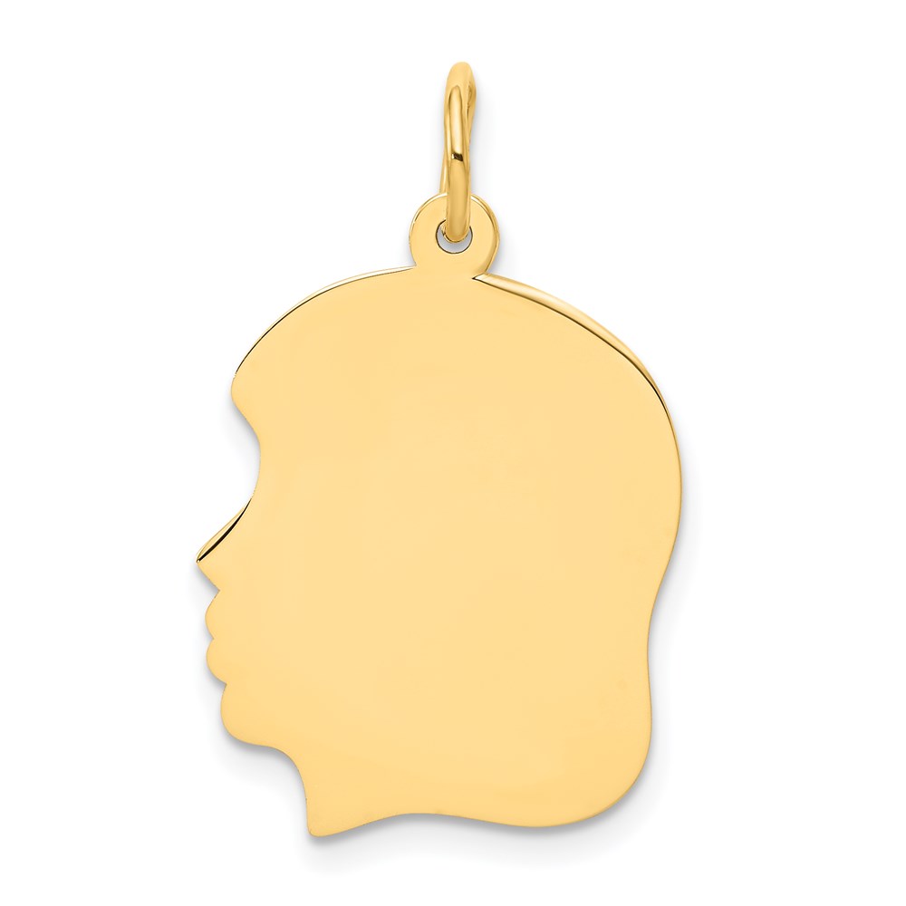 XM115.jpg 14k Plain Medium .009 Gauge Facing Left Engravable Girl Head Charm - Image 1