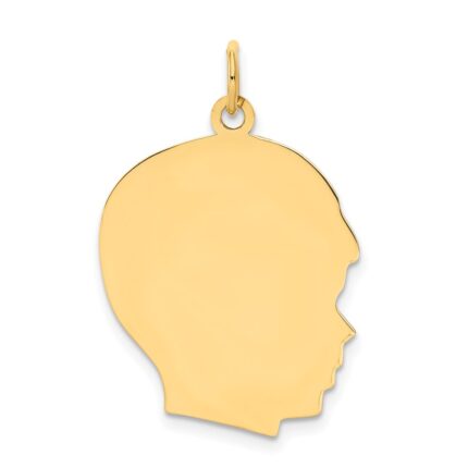 14k Plain Large .013 Gauge Facing Right Engravable Boy Head Charm