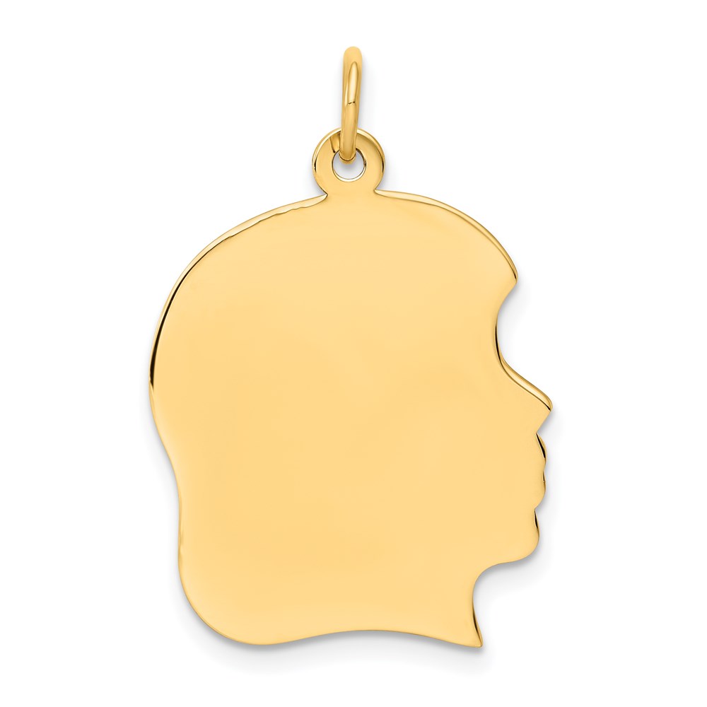 XM117-6.jpg 14k Plain Large .035 Gauge Facing Right Engravable Girl Head Charm - Image 1