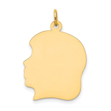 14k Plain Large .013 Gauge Facing Left Engravable Girl Head Charm