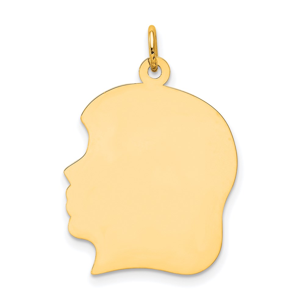 XM119-2.jpg 14k Plain Large .013 Gauge Facing Left Engravable Girl Head Charm - Image 1