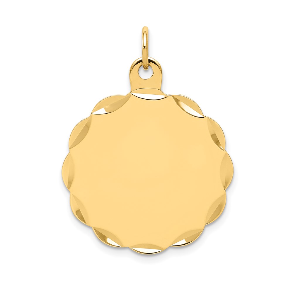 XM169.jpg 14k Etched Edge .018 Gauge Engravable Round Scalloped 22x19mm Disc Charm - Image 1