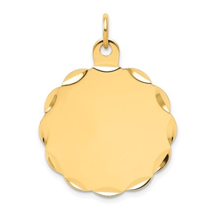 14k Etched Edge .018 Gauge Engravable Round Scalloped 26x24mm Disc Charm