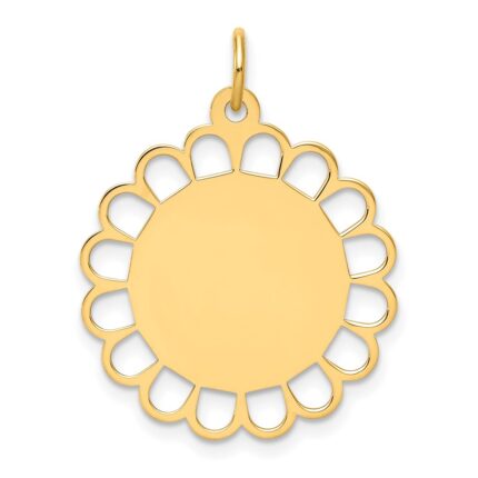 14k Plain .013 Gauge Engravable Round Flower 24x21mm Disc Charm