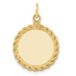 14k Plain .013 Gauge Round Engravable 22x17mm Disc with Rope Edge Charm