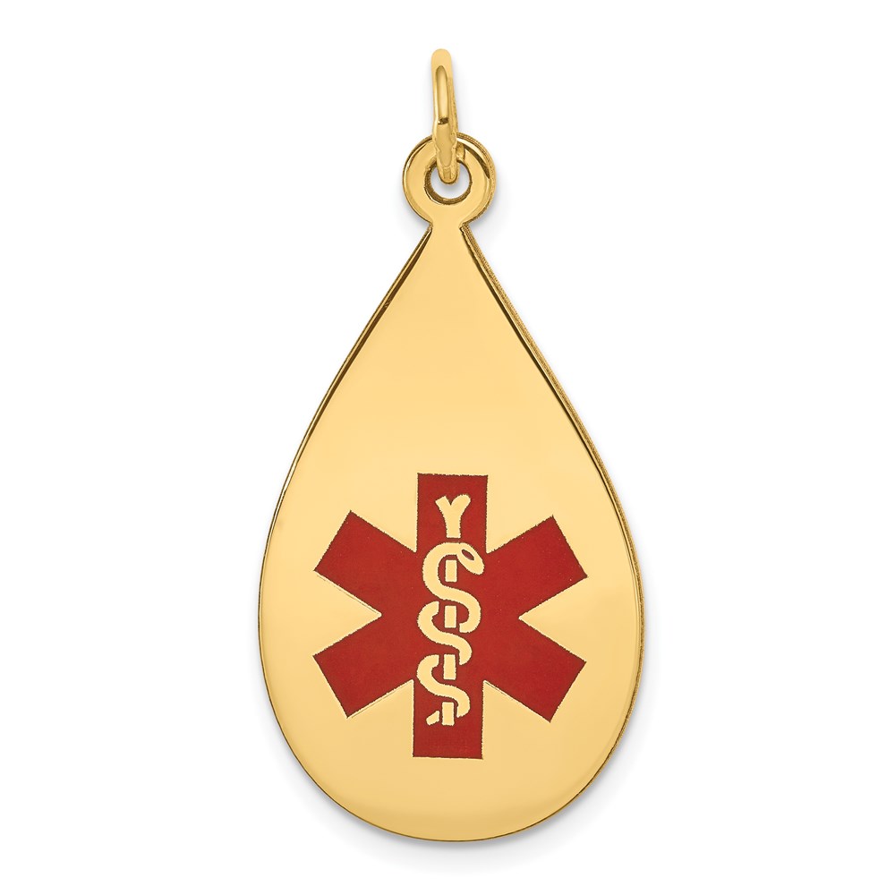 XM405.jpg 14k 28x16mm Teardrop Red Enameled Medical Jewelry Pendant - Image 1