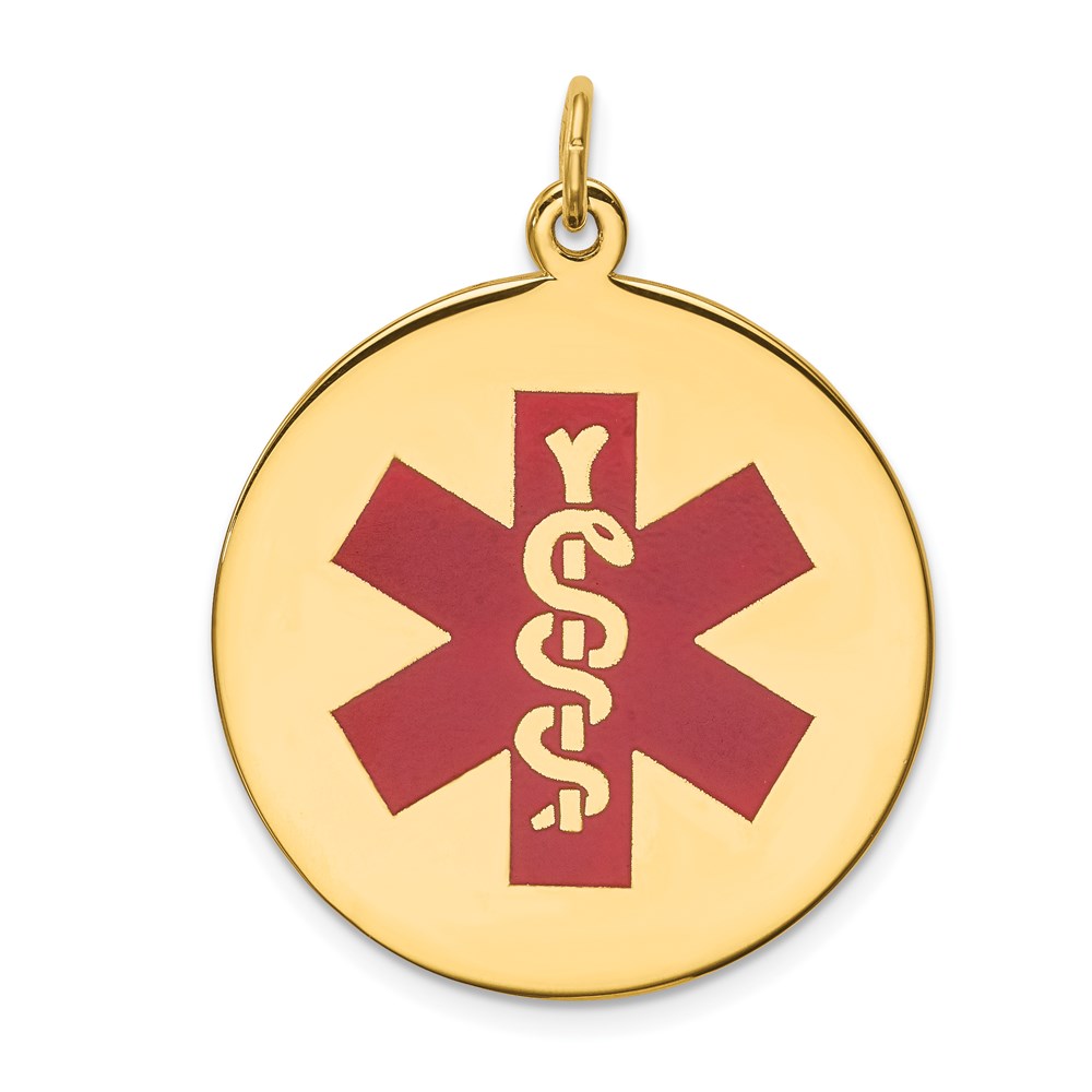 XM410.jpg 14k 25mm Round Red Enameled Medical Jewelry Pendant - Image 1