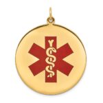 14k 32mm Round Red Enameled Medical Jewelry Pendant