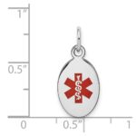 14k White Gold 16x9.5mm Oval Red Enameled Medical Jewelry Pendant - Image 2