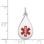 14k White Gold 20x11.5mm Teardrop Red Enameled Medical Jewelry Pendant - Image 2