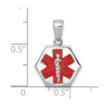 14K White Gold Textured Back Red Enameled Medical Disk Pendant - Image 3