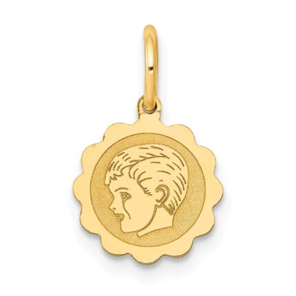 14k Boy Head on .009 Gauge 10mm Engravable Scalloped Disc Charm