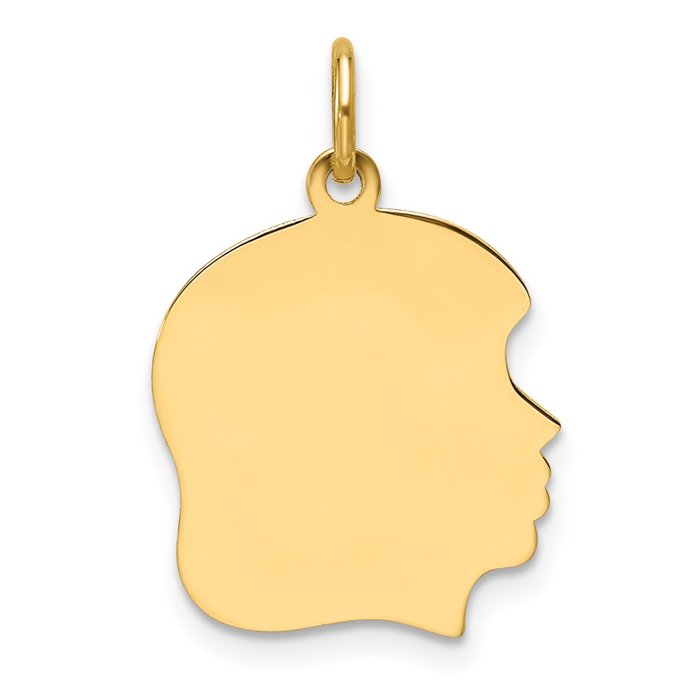 XM662-5.jpg 14k Plain Medium .035 Gauge Facing Right Engravable Girl Head Charm - Image 1