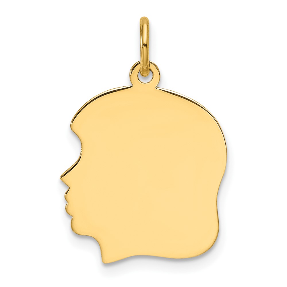 XM669-1.jpg 14k Plain Medium .011 Gauge Facing Left Engravable Girl Head Charm - Image 1