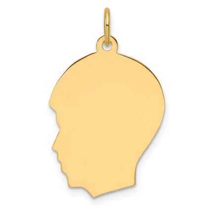 14k Plain Medium .027 Gauge Facing Left Engravable Boy Head Charm