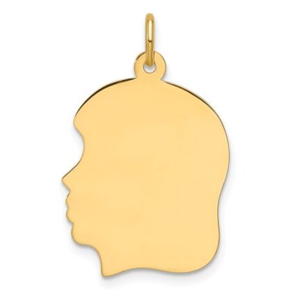 14k Plain Medium .018 Gauge Facing Left Engravable Girl Head Charm