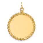14k Plain .013 Gauge Round Engravable 24.9mm Disc with Rope Edge Charm
