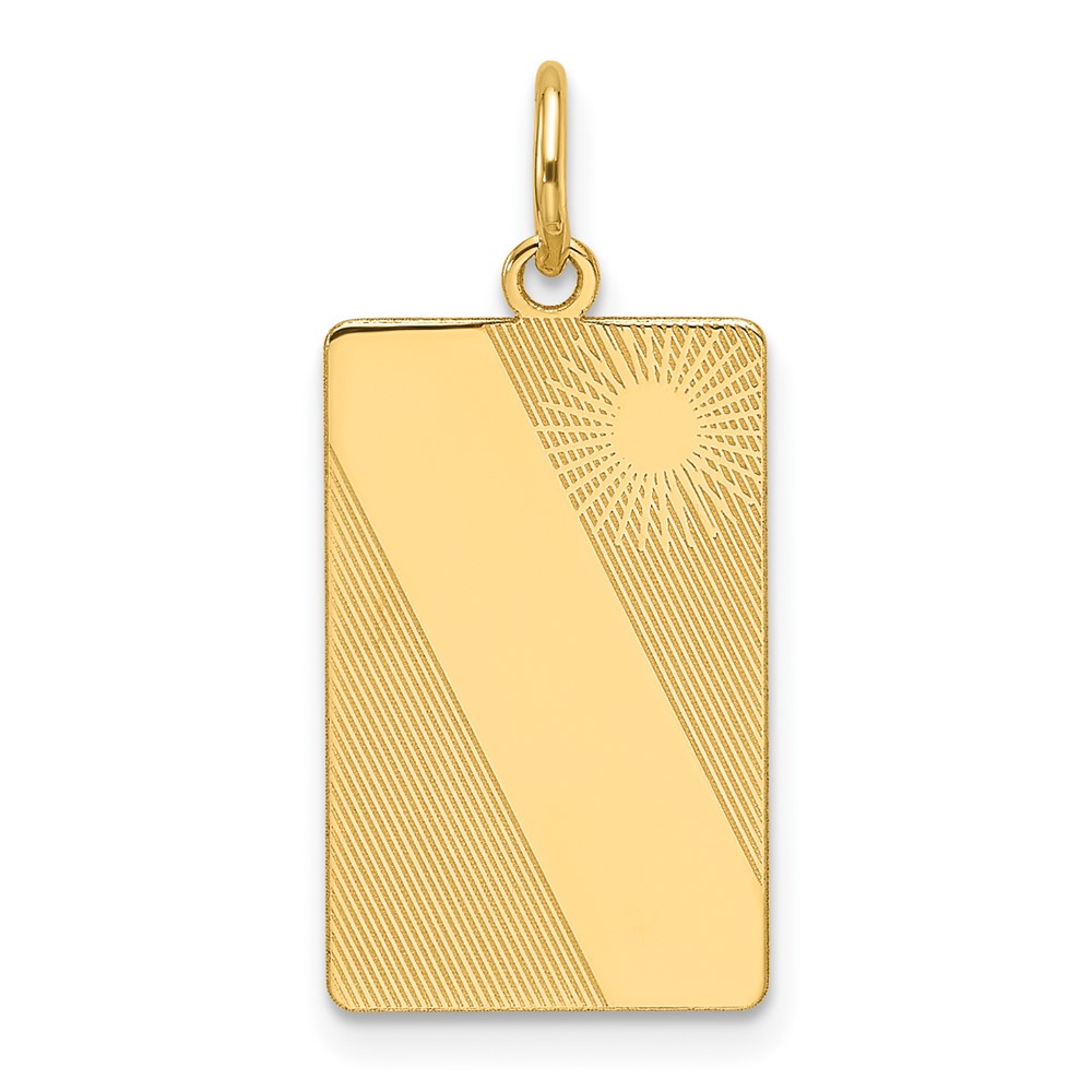 XM687.jpg 14k Patterned Sunburst with Diagonal Stripe .013 Gauge Engravable Rectangular 18x12mm Disc Charm - Image 1