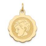 14k Boy Head on .013 Gauge 18mm Engravable Scalloped Disc Charm