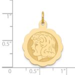 14k Girl Head on .013 Gauge 18mm Engravable Scalloped Disc Charm - Image 3