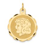 14k Girl Head on .011 Gauge 22mm Engravable Scalloped Disc Charm