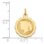 14k Girl Head on .018 Gauge Engravable Scalloped 17x15mm Disc Charm - Image 2
